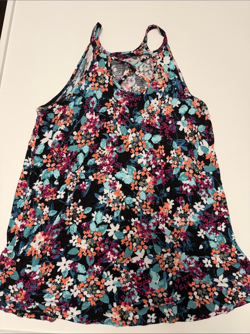 Maurice’s Floral Tank Top - Black with Teal & Orange Floral